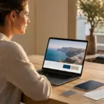 Un voyageur consulte une réservation sur ordinateur, pour introduire l’évaluation du coût et des réductions d’un abonnement voyage.