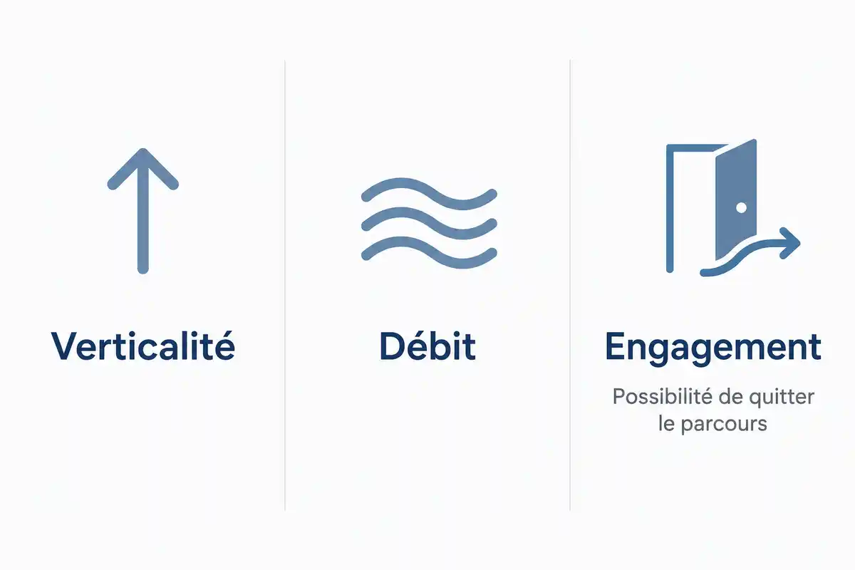 La cotation associe obstacles verticaux, conditions d’eau et possibilité de quitter la descente ; ces dimensions sont à faire préciser.