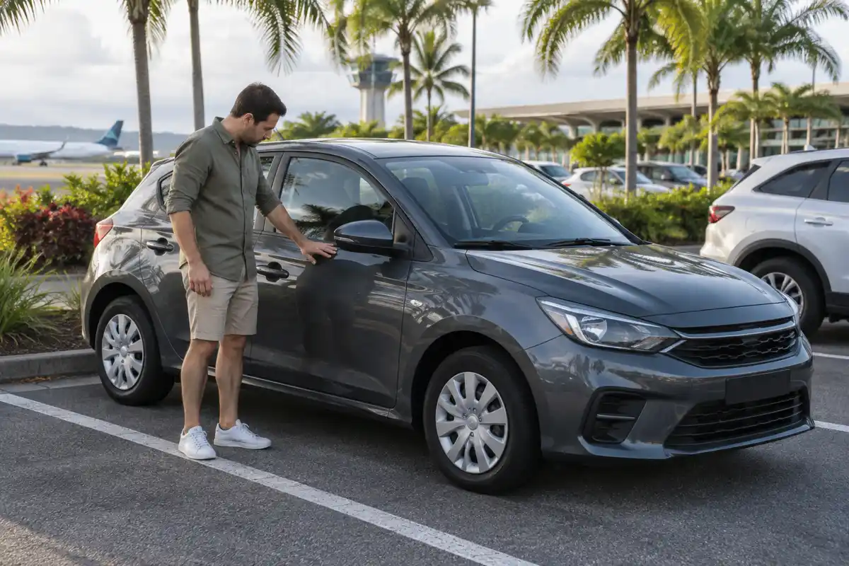 Examiner l’état extérieur du véhicule au parking de l’aéroport avant d’en prendre possession, selon la procédure de l’agence.